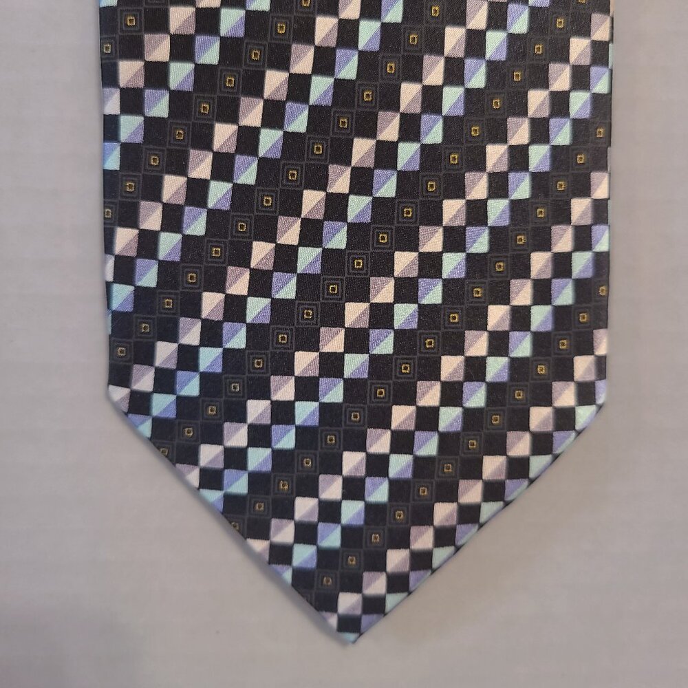 Croft & Barrow 100% Silk Geometric Tie – Blue, Navy, Gray & Black Checkered - Picture 3 of 8